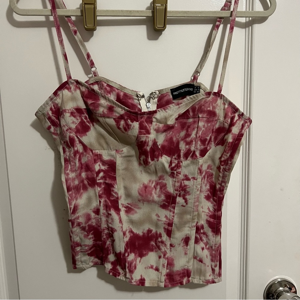 PrettyLittleThing Pink and Cream Tie-Dye Crop Top